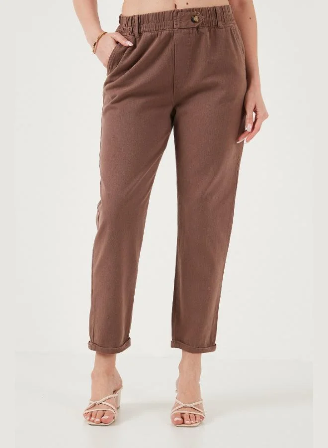 ليلا بنطلون نسائي ليلا قطن بقصة قياسية خصر مرتفع أرجل مستقيمة